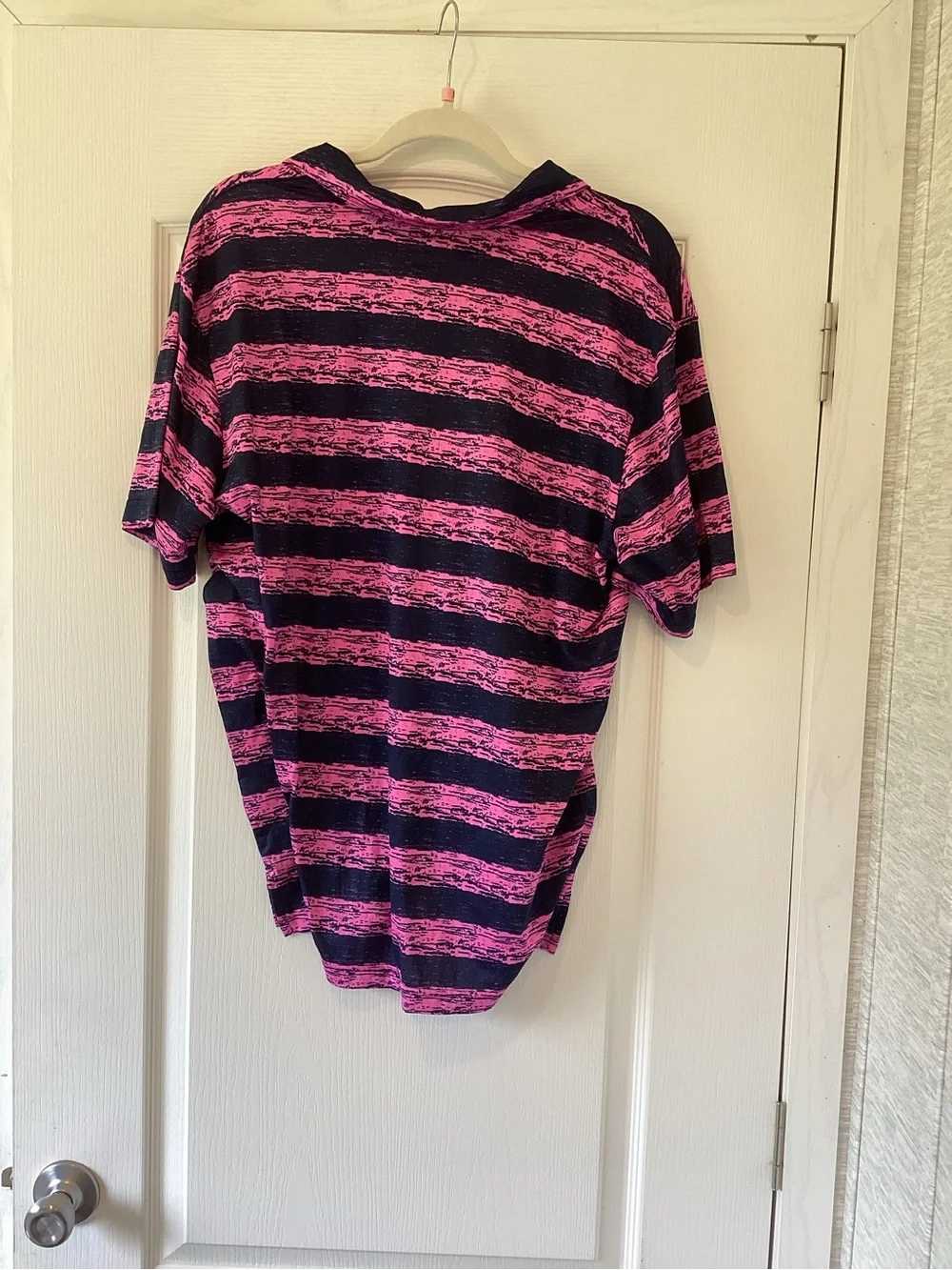 adidas Men's Pink and Navy Striped Polo Shirt XL Euc